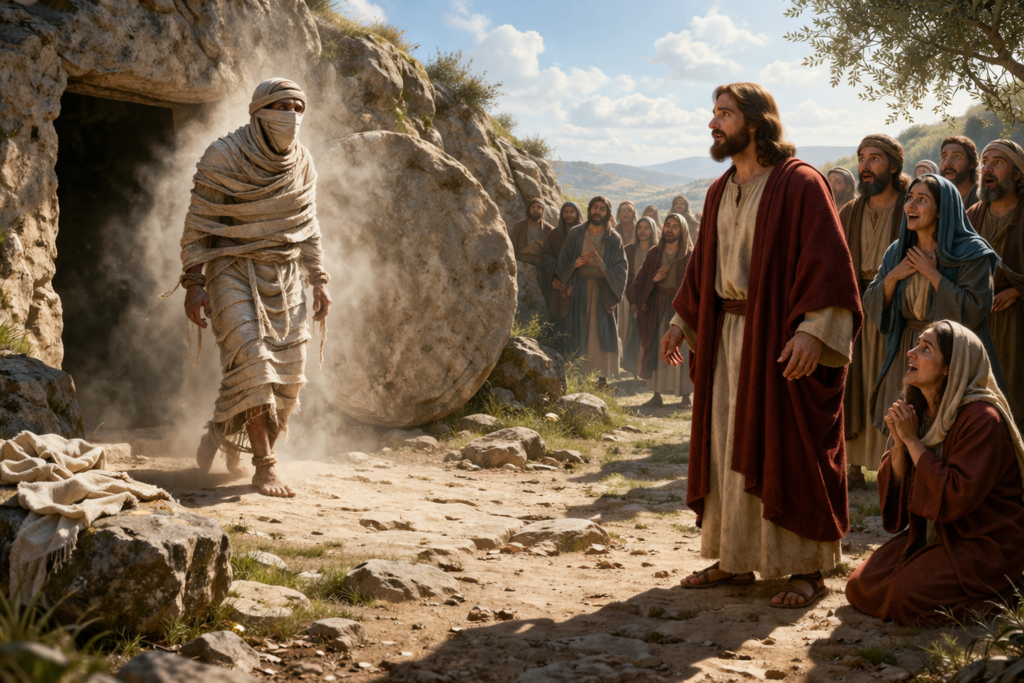 Jesus raising Lazarus back to life